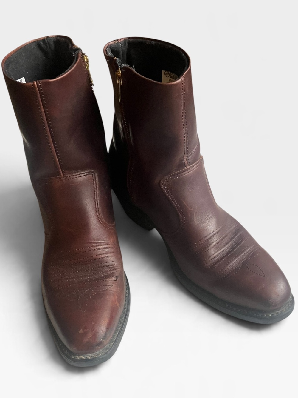 Double-H Western Zipper Boots Oiled Leather 8.5